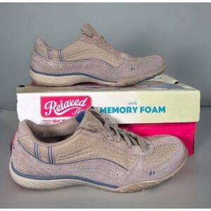 Skechers Relaxed Fit Breathe-Easy Just Relax Stone Navy Sneakers Womens Sz 7